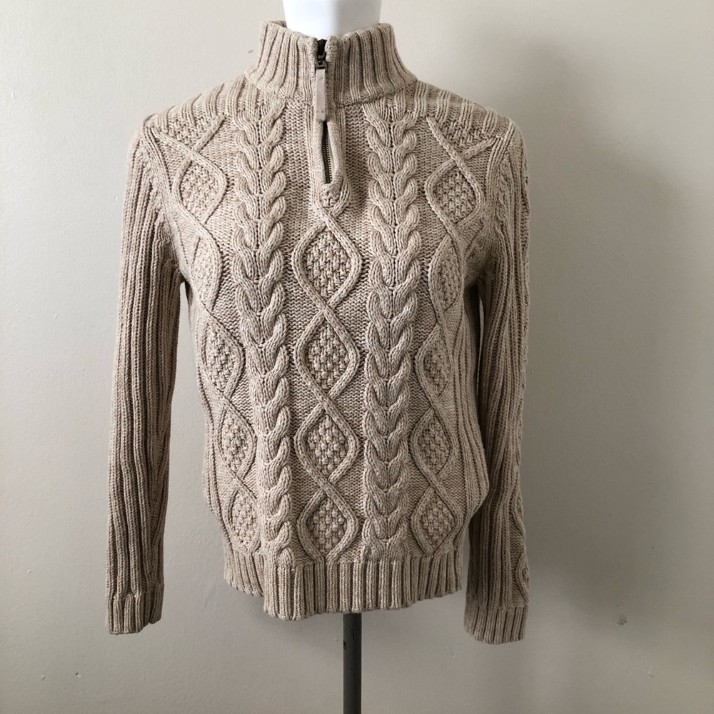 Leo & Nicole Oatmeal Quarter Zip Heavy Sweater Size Medium